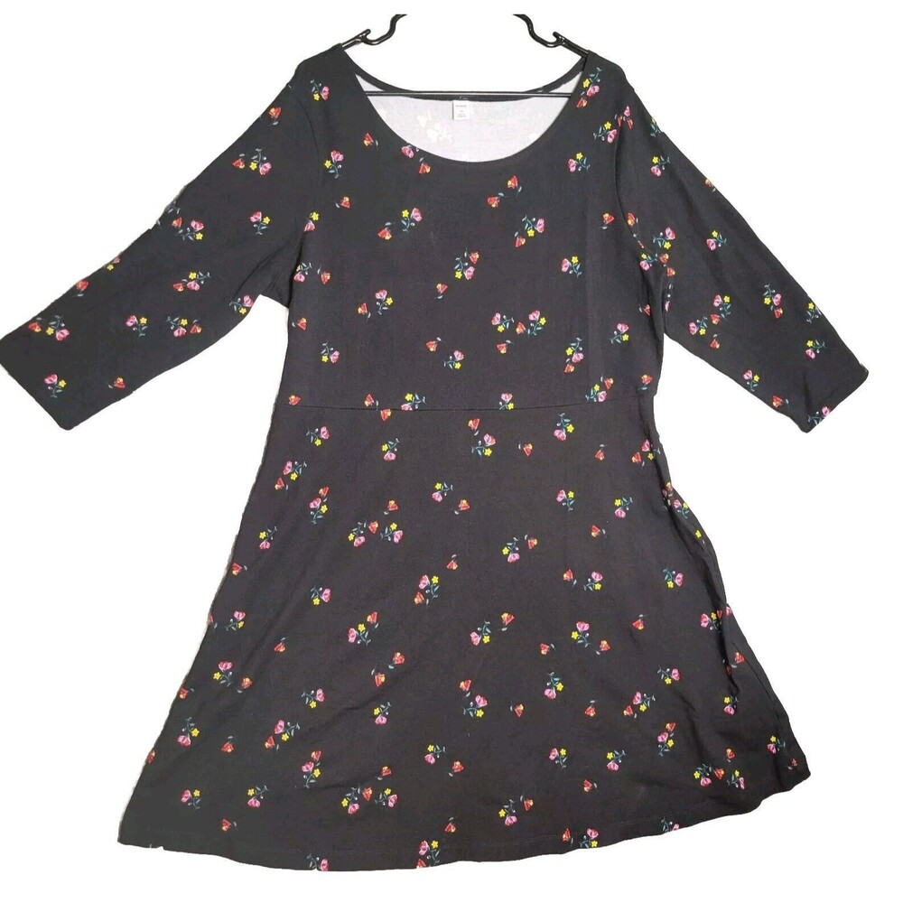Old Navy Women's Black Floral Dress  Stretchy Plus Size Farmhouse Chic Cottage